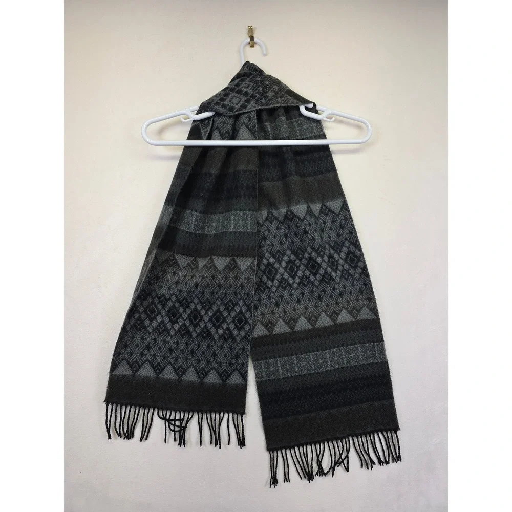 D&Y Scarf Mens OS Black Gray Fair Isle Softer Than Cashmere Academia Minimalist‎